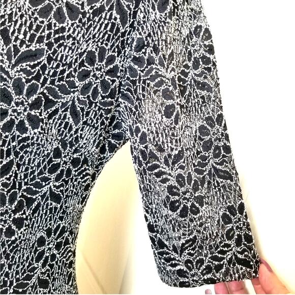 Candalite Women's Formal Black & Gray Lace Knee Length Round Neck Lined Size M - Picture 2 of 10